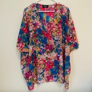 Floral Kimono Layer V-Neck Blouse